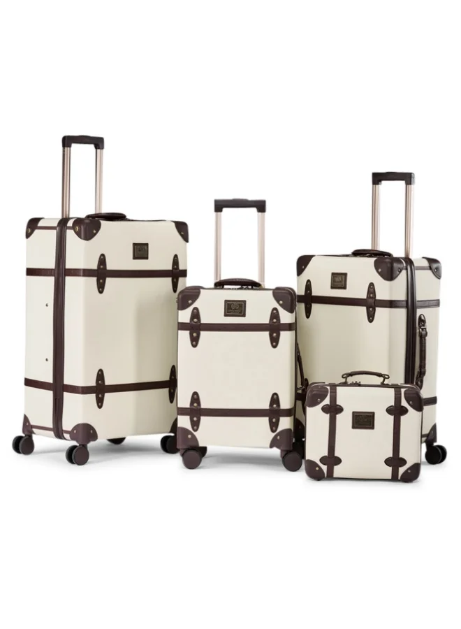 LIMRA 4-Piece Premium PU Leather Luggage Set – Luxury Travel Spinner Suitcases with Cosmetic Bag – Sizes 28/24/20/13 Inch Beige / Dark Brown Color